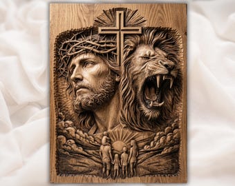 Jesus Praying with Rosary STL | Christian Relief Carving |Crown of Thorns CNC Router File | Religious Wood Wall Plaque | Catholic Prayer Art