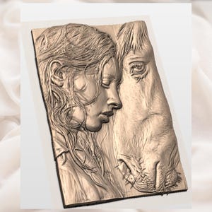 Girl & Horse Emotional 3D Relief STL view 3
