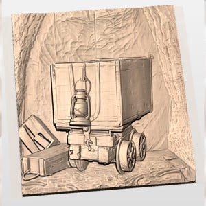 Mining Cart 3D Relief STL view 3