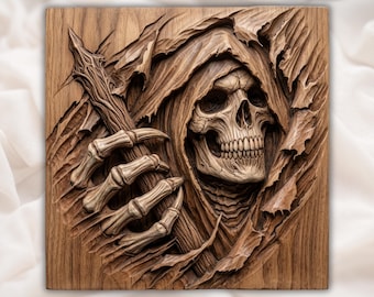 Dark Reaper Death Shroud CNC Relief STL | Gothic Wall Art Panel | Macabre Wood Carving Design | Grim Skeleton Decor