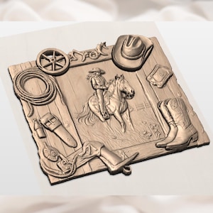 Western Cowboy Horse Collage 3D Relief STL view 2