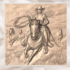 Cowgirl on Horse 3D Relief STL view 2