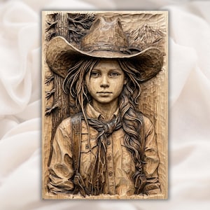 Cowgirl Girl Portrait 3D Relief STL File view 1