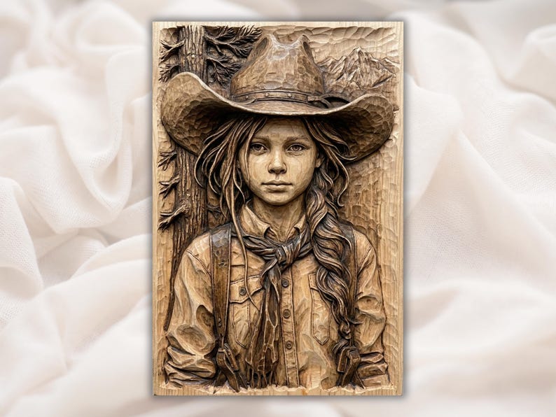 Cowgirl Girl Portrait 3D Relief STL File