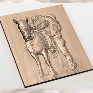Cowgirl Kissing Horse 3D Relief STL view 2