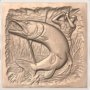 Northern Pike Fishing 3D Relief STL view 2