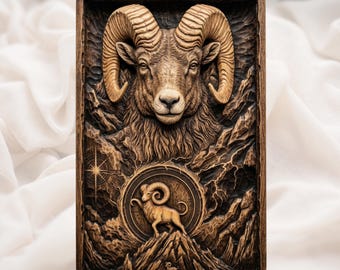 Aries Ram STL | Bighorn Sheep Zodiac Relief Model | Bighorn Sheep CNC Model | Mountain Ram Wall Plaque | Horoscope Rustic Wildlife Decor