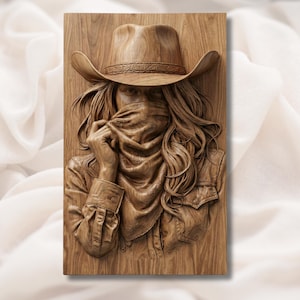 Masked Cowgirl Portrait 3D Relief STL view 1