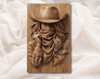 Masked Cowgirl Portrait 3D Relief STL | Western Bandana Girl Wall Art Panel | CNC Router 3D Print Laser Engrave File