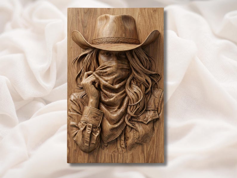 Masked Cowgirl Portrait 3D Relief STL