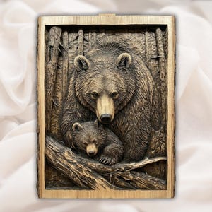 Bear and Cub 3D Relief STL File view 1