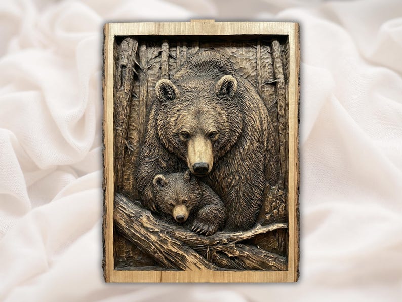 Bear and Cub 3D Relief STL File