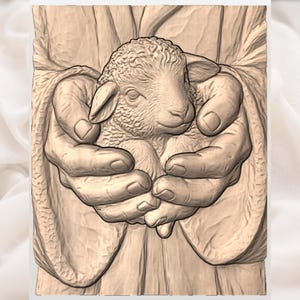 Lamb in Jesus Hands 3D Relief STL view 3