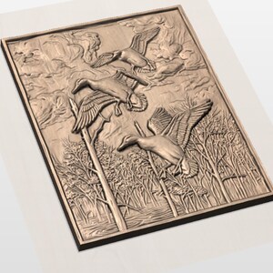 Flying Ducks 3D Relief STL view 3