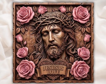 Jesus Crown of Thorns Sacred Heart Bas-Relief STL | Christian Wall Art | CNC Router Laser