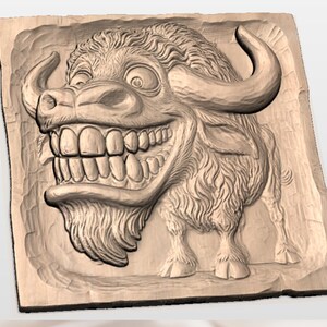 Goofy Bison 3D Relief STL view 3