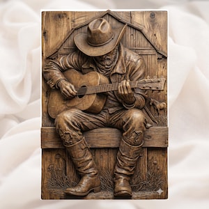 Cowboy Guitar Player 3D Relief STL view 1