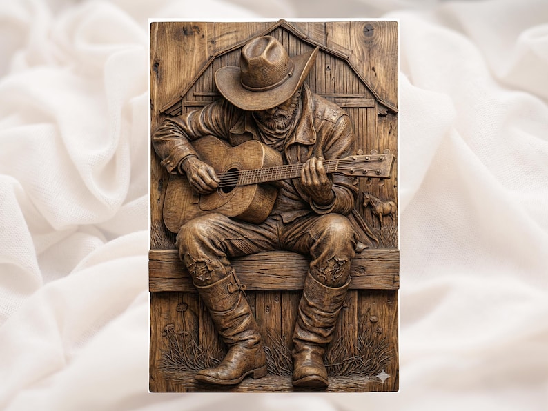 Cowboy Guitar Player 3D Relief STL
