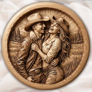 Western Couple 3D Relief STL view 1