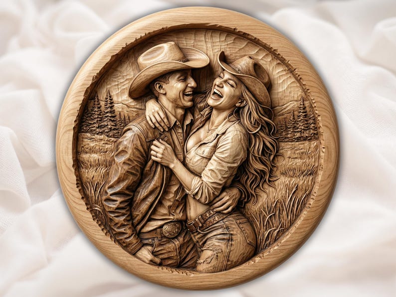 Western Couple 3D Relief STL