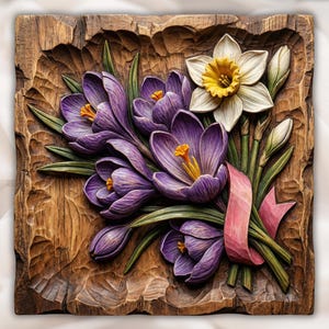 Floral Bouquet 3D Relief STL view 1