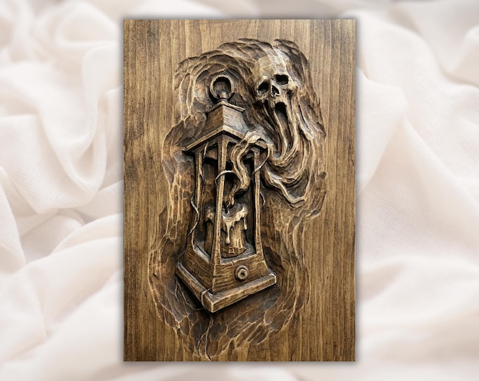 Haunted Lantern Skull Ghost 3D Relief STL File | Halloween Wood Grain ...