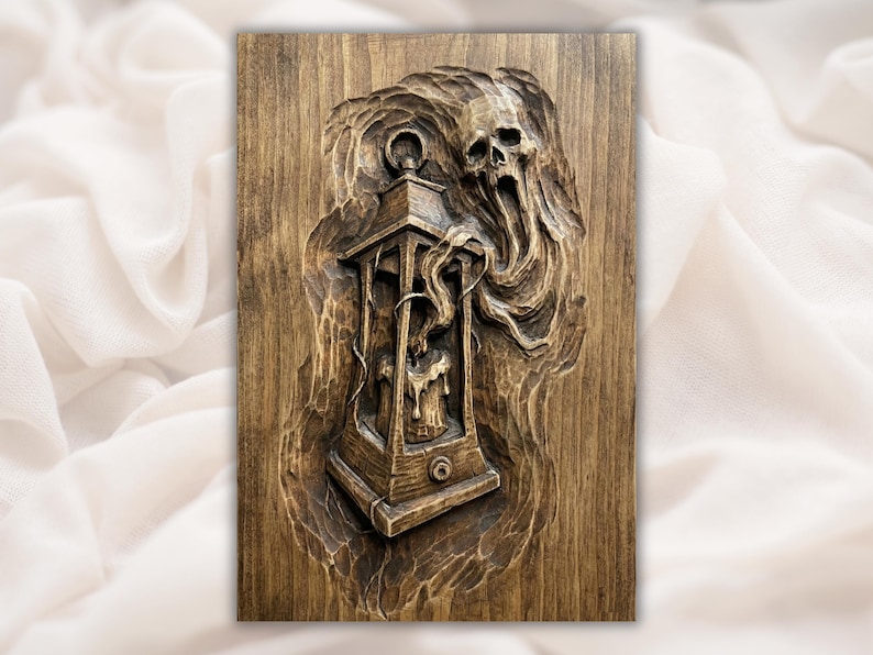 Haunted Lantern Skull Ghost 3D Relief STL File