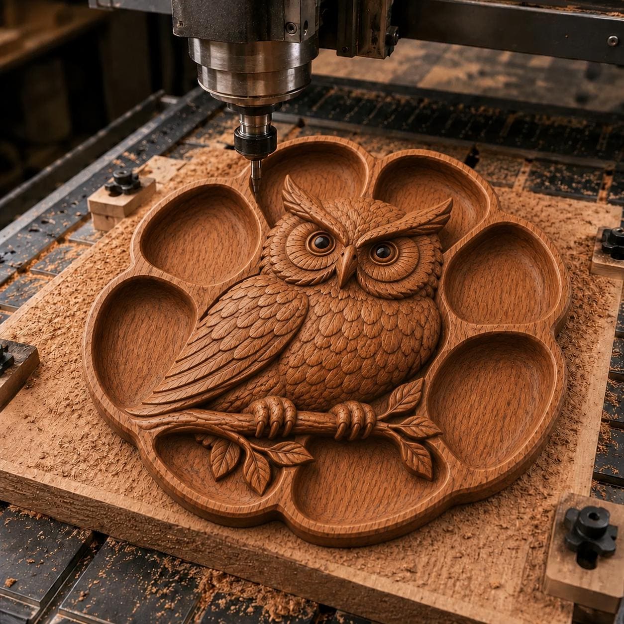 Great Horned Owl Serving Tray STL File for CNC Router | Wooden Tray 3D Relief Model | Wooden Servin