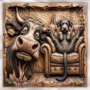 Funny Cow & Dog Relief STL view 1