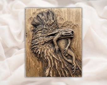 Relieve 3D de correcaminos (archivo STL) / Panel de fauna silvestre de aves rapaces del desierto / Diseño de tallado en madera CNC / Arte mural de correcaminos
