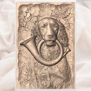 Hunting Dog With Horn 3D Relief STL view 2