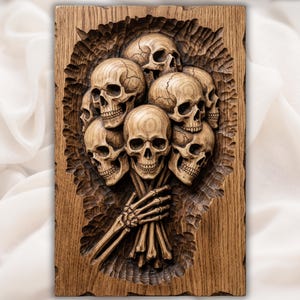 Skull Bouquet STL| Gothic Skull Relief CNC Router File |Skeleton Hand Wood Carving Model |Halloween Wall Plaque | Dark Academia Gothic Decor