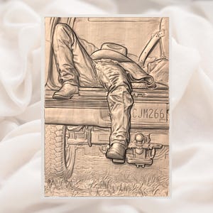 Cowboy Truck Tailgate 3D Relief STL view 3