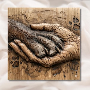 Human Hand Holding Dog Paw 3D Relief STL view 1