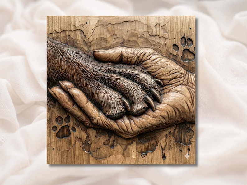 Human Hand Holding Dog Paw 3D Relief STL