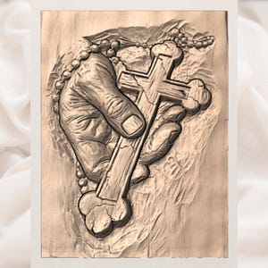 Hand Holding Cross 3D Relief STL File view 3