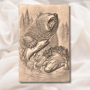 Bear Fishing 3D Relief STL view 3