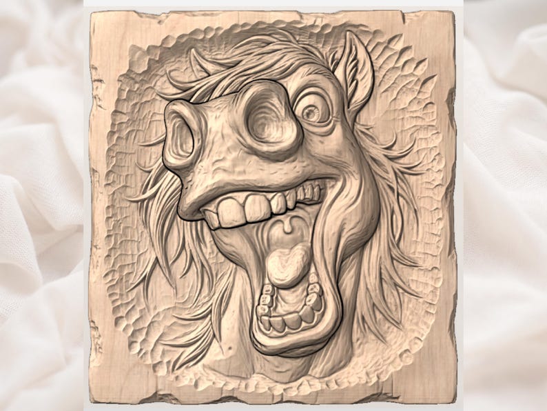 Goofy Horse STL| Comedy Animal Carving | Ranch Wall Art Decor | Man Cave Funny Plaque | Funny Horse STL | Kids Room Decor image 3