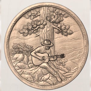 Cowboy Guitar 3D Relief STL view 3