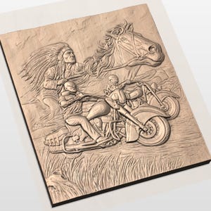 Native Warrior and Biker 3D Relief STL view 3