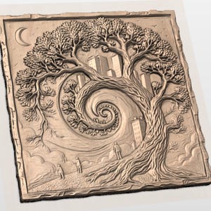 Whimsical Tree of Life 3D Relief STL view 2