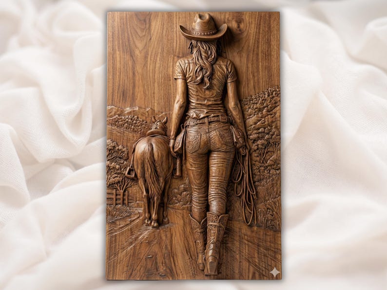 Cowgirl Walking Horse 3D Relief STL