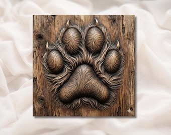 Wolf Paw Print 3D Relief STL | Bear Paw Animal Track Wall Art Panel | CNC Router 3D Print Laser Engrave File