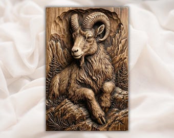 Mountain Goat 3D Relief STL | CNC Router Wood Carving File | Bighorn Sheep Ram Wildlife Wall Art Panel | Rustic Cabin Lodge Decor