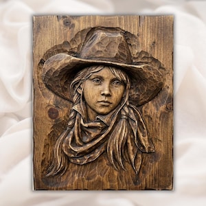 Cowgirl Portrait 3D Relief STL File view 1