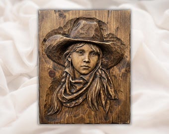 Cowgirl Portrait 3D Relief STL File | Western Girl Face CNC Carving |Rustic Ranch Wall Art | Aspire, VCarve Pro, Carveco, Fusion 360, ArtCAM