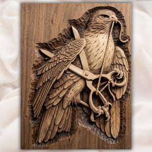 Falcon with Jesses 3D Relief STL view 1