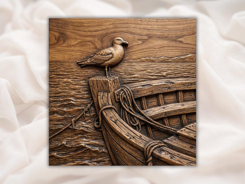 Seagull on Boat 3D Relief STL