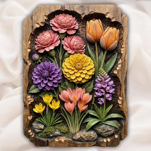 Floral Bouquet STL 3D Relief view 1