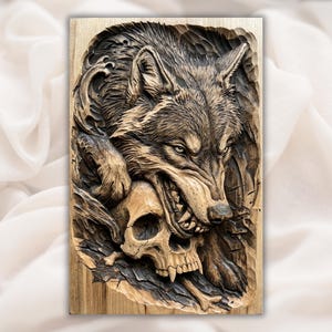 Wolf Skull 3D Relief STL for CNC Router view 1